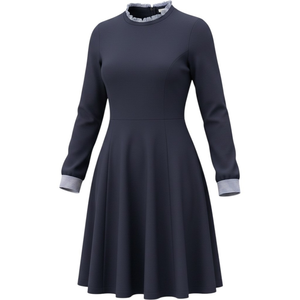 Shirt Dress Womens M Navy‎ Blue Layered Stripe Ruffle Long Sleeve Mini Office